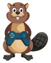 Beaver with gamepad, illustration, vector