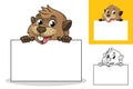 Beaver Holding Blank Board Cartoon Character Mascot Illustration