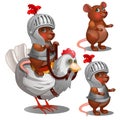 Beaver knight on chicken. Cartoon animals character for animation