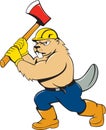 Beaver Lumberjack Wielding Ax Cartoon Royalty Free Stock Photo