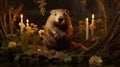 Baroque-inspired Still Life: Beaver And Candles In The Forest