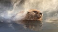 Beaver, master builder of nature, enveloped by light brown smoke, embodying nature\'s ingenuity