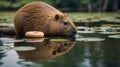 Capybara Drinking Water with Donut by the Pond Royalty Free Stock Photo
