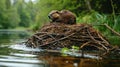 Beaver Swimming in Body of Water