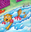 Beaver swims in the pool with armrests comic humorist design