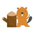 beaver and tree stump on white background