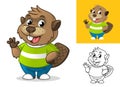 Beaver with Waving Hand Gesture Cartoon Character Mascot Illustration