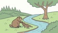 Beaver Working on Dam in a Lush River Environment, vector design Generative AI Royalty Free Stock Photo