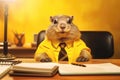 a beaver working in an office.