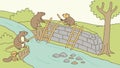 Beavers Building Dam Wildlife Vector Scene, Nature and Engineering Design, vector design Generative AI Royalty Free Stock Photo