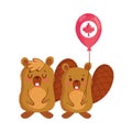 Beavers with canadian balloon vector design