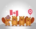 Beavers with canadian flag and balloon vector design