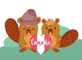 Beavers with canadian heart vector design