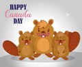 Beavers cartoons of happy canada day vector design