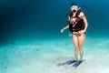 Beaytiful Latina Diver standing on sand