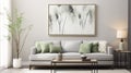 Elegant Living Room Art: Light Green And Gray Watercolor With Naturalistic Rendering Royalty Free Stock Photo