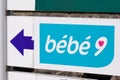 Bebe 9 sign text and logo front of shop for babies and toddlers kids store