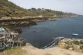 Bec du Nez, Lobster Pots and View of Coast and Fermaine Bay, Guernsey.