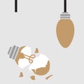 Two light bulbs made from eggs, one is broken