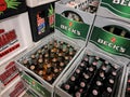Beck\'s beer crates and Desperados in a lager