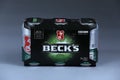 Beck`s cans, isolated, white background Royalty Free Stock Photo