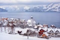 Beckenried village on Lake Lucerne, swiss Alps mountains, Switzerland, view in winter time Royalty Free Stock Photo