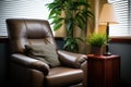 a beckoning cozy leather chair in a counselors office