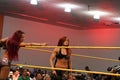 Becky Lynch and Sasha Banks in corner of ring during tag team ma