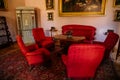 Becov nad Teplou, Bohemia, Czech Republic, 14 August 2021: chateau and castle representative interior with baroque furniture, red