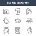 9 bed and breakfast icons pack. trendy bed and breakfast icons on white background. thin outline line icons such as suitcase, iron
