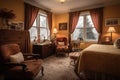 bed and breakfast with warm decor, comfortable armchairs, and cozy atmosphere