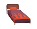 Bed cartoon. Vector illustration of color bed with pillow. Icon of furniture. Warm cover