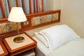 Bed in cruise ship cabin Royalty Free Stock Photo