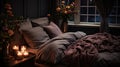 Bed in Dark Room With Floor Candles