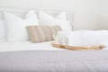 bed decor, rolled white bath towel