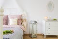 Bed, dresser and decorative lantern