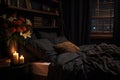 Bed With Flowers, Candles Royalty Free Stock Photo