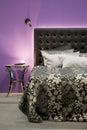 Bed in front of a purple wall Royalty Free Stock Photo