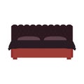 Bed front view vector bedroom cartoon furniture home. Sleep interior hotel rest. Flat duvet simple flat apartment