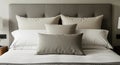 Bed with a gray pillow and white pillow, AI generated Royalty Free Stock Photo