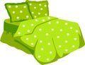 Bed With Green Blanket and pillow. Vector Illustration