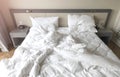 Bed at home bedroom as cozy rest,interior and comfort unmade bed Royalty Free Stock Photo