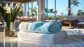 Bed hotel towel luxury room fresh resort service. Generative Ai