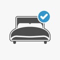 Bed icon with check sign. Bed icon and approved, confirm, done, tick, completed symbol Royalty Free Stock Photo