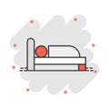 Bed icon in comic style. Sleep bedroom vector cartoon illustration pictogram. Relax sofa business concept splash effect