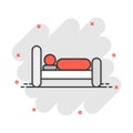 Bed icon in comic style. Sleep bedroom vector cartoon illustration pictogram. Relax sofa business concept splash effect