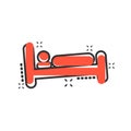 Bed icon in comic style. Sleep bedroom vector cartoon illustration pictogram. Relax sofa business concept splash effect