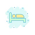 Bed icon in comic style. Sleep bedroom vector cartoon illustration pictogram. Relax sofa business concept splash effect