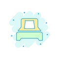 Bed icon in comic style. Sleep bedroom vector cartoon illustration pictogram. Relax sofa business concept splash effect