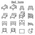 Bed icon set in thin line style Royalty Free Stock Photo